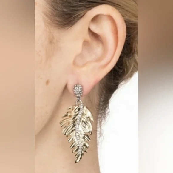 Alexis Bittar Gold Feather Drop Earrings - Picture 7 of 8